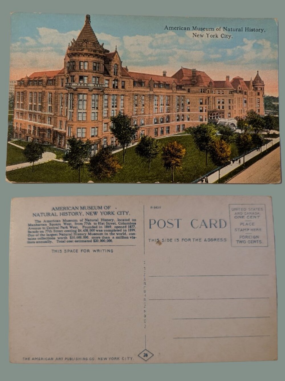5/$25 Vintage 1900s American Museum of Natural History New York City Postcard